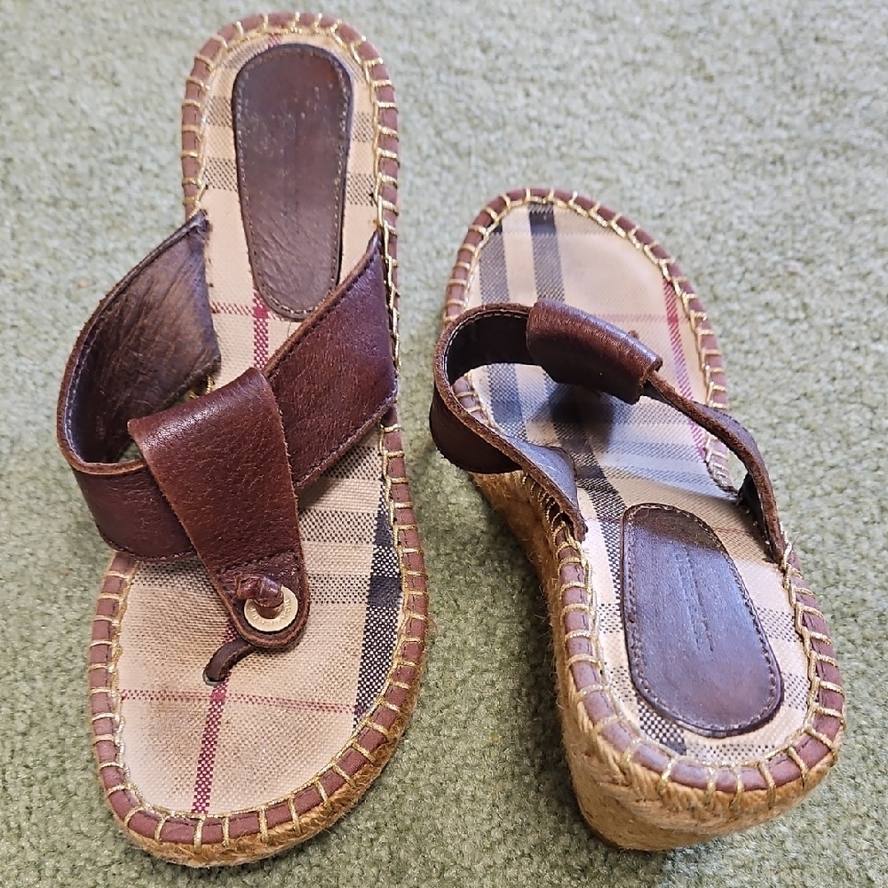 Brown Plaid Wedge Sandals